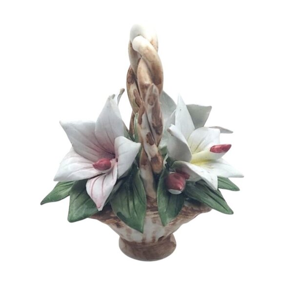 Vintage Capodimonte Porcelain Floral Twisted Handle Basket Lillies Celani Italy - Picture 3 of 7